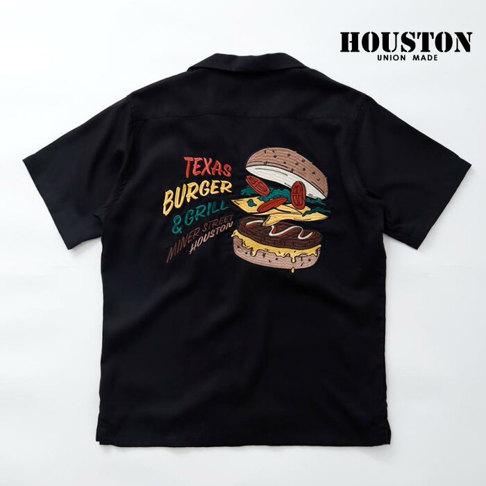 シャツ メンズ 刺繍 半袖シャツ HOUSTON ヒューストン ミリタリー スーベニアジャケット 春 夏 アメカジ ボーリングシャツ テンセル オープンカラー 開襟シャツ 刺繍シャツ