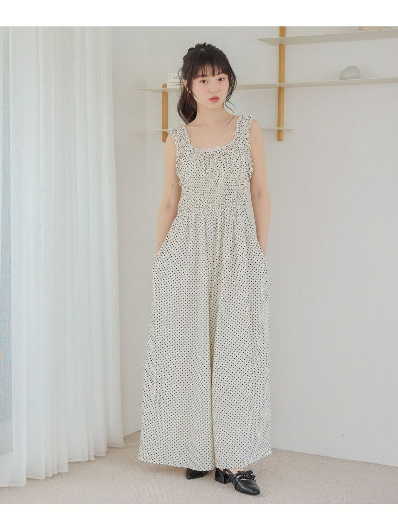 [WEB Pre-sale] Frill Trim All-in-One Heather All-in-One/Overalls/Jumpsuit Black/White [Free Shipping] [Rakuten Fashion]