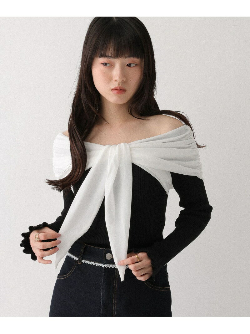 乐天商城 - 【SALE／55%OFF】ドッキングリボンオフショルニット Heather ヘザー トップス ニット ホワイト ブラック グレー【RBA_E】[Rakuten Fashion]