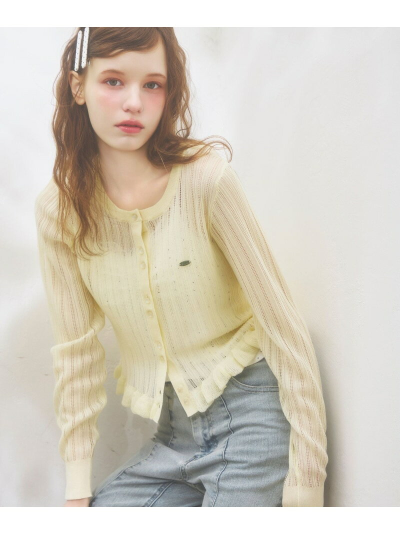 モチーフシアーフリルカーディガン Heather ヘザー トップス カーディガン ブルー ピンク イエロー【送料無料】[Rakuten Fashion]