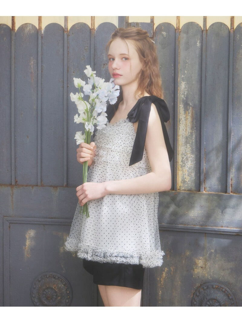 フリルドットリボンキャミ Heather ヘザー トップス シャツ・ブラウス ブラック ホワイト ベージュ【送料無料】[Rakuten Fashion]
