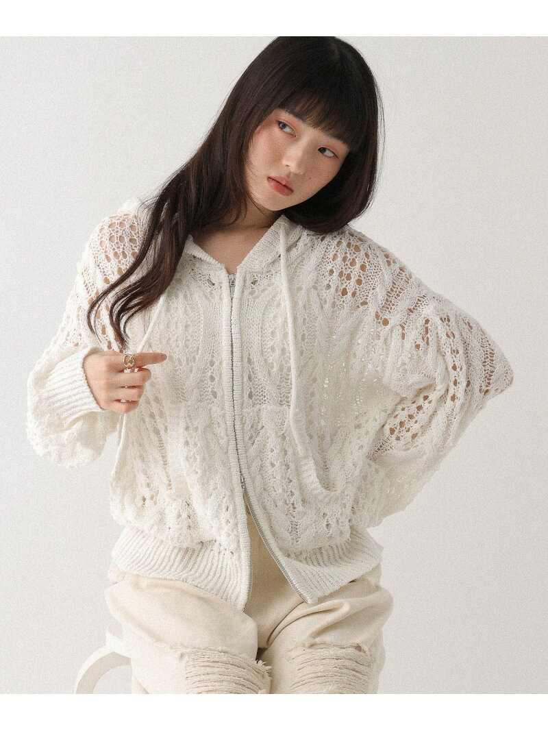 乐天商城 - 【SALE／37%OFF】透かし編みZIPフーディ Heather ヘザー トップス ニット ネイビー グレー ホワイト【RBA_E】【送料無料】[Rakuten Fashion]