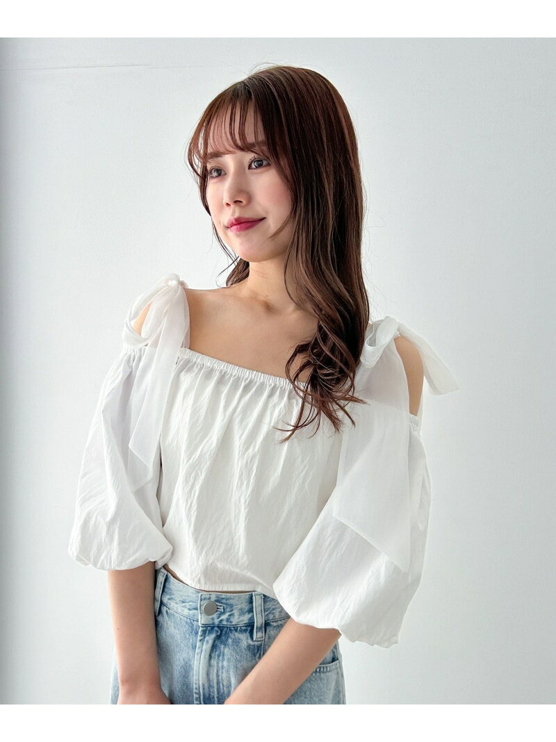【SALE／50%OFF】リボンバルーンブラウス(半袖) Heather ヘザー トップス シャツ・ブラウス ブラック グレー ホワイト【RBA_E】[Rakuten Fashion]