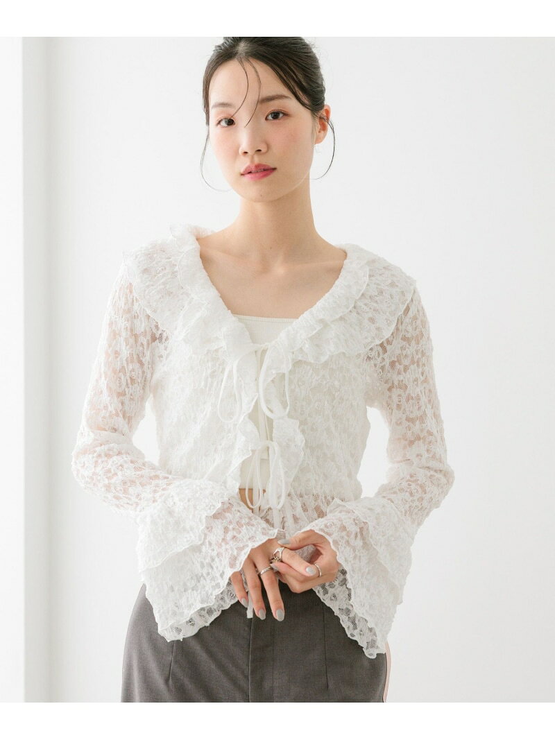 乐天商城 - フリルレースカーディガン Heather ヘザー トップス カットソー・Tシャツ ブラック ホワイト【送料無料】[Rakuten Fashion]