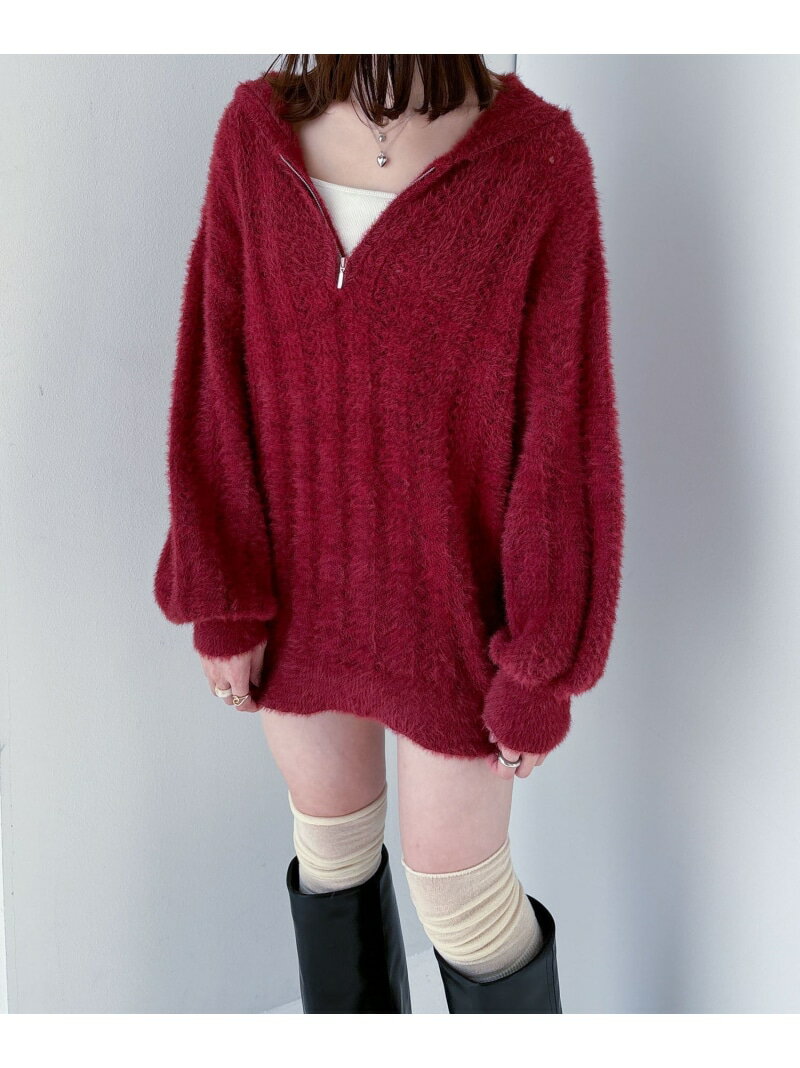 【SALE／68%OFF】シャギーフードZIPミニワンピース Heather ヘザー ワンピース・ドレス チュニック レッド グレー ホワイト【RBA_E】[Rakuten Fashion]