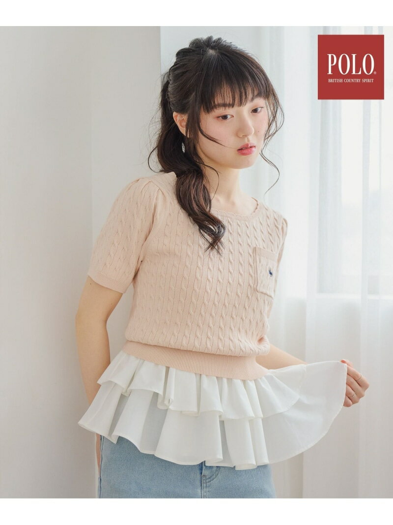 乐天商城 - 【SALE／20%OFF】【POLO BCS(ポロ・ビーシーエス)】スカラップニット(半袖) Heather ヘザー トップス ニット ピンク ネイビー ホワイト【RBA_E】【送料無料】[Rakuten Fashion]