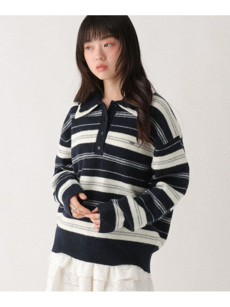 乐天商城 - 【SALE／37%OFF】Wカラーボーダーポロニット Heather ヘザー トップス ニット ホワイト ネイビー ピンク【RBA_E】[Rakuten Fashion]