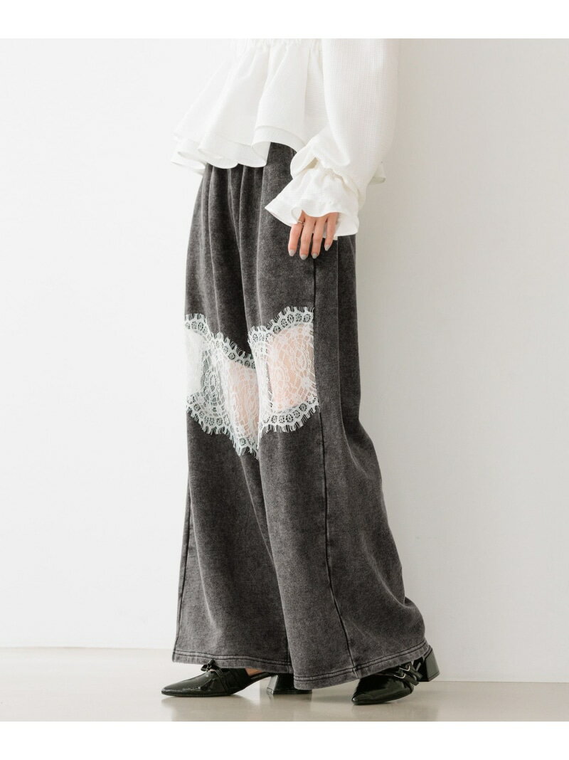 乐天商城 - レース切り替えスウェットパンツ Heather ヘザー パンツ ジャージ・スウェットパンツ ブラック ピンク グレー【送料無料】[Rakuten Fashion]