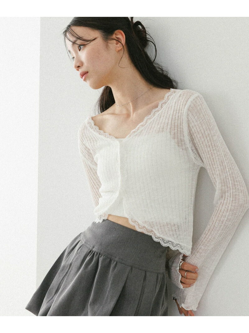 シアーレースカーディガン Heather ヘザー トップス カーディガン ホワイト ブルー ブラウン グレー ブラック ピンク【送料無料】[Rakuten Fashion]のサムネイル