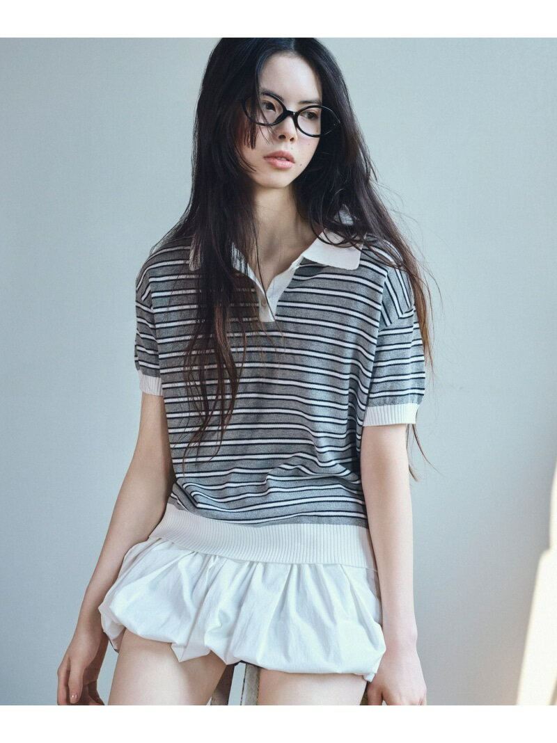 【SALE／67%OFF】ボーダーポロニット(半袖) Heather ヘザー トップス ニット グレー ネイビー ホワイト【RBA_E】[Rakuten Fashion]のサムネイル