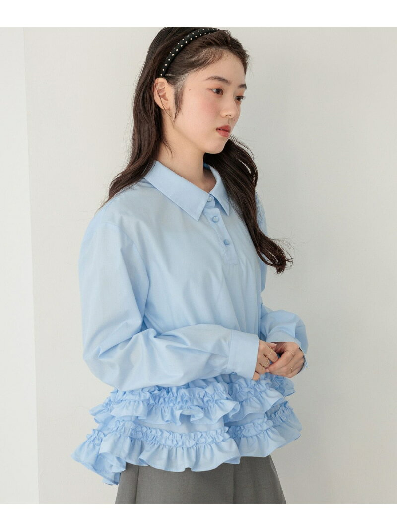 ボリュームフリルヘムシャツ Heather ヘザー トップス シャツ・ブラウス ブルー ブラック ホワイト【先行予約】*【送料無料】[Rakuten Fashion]