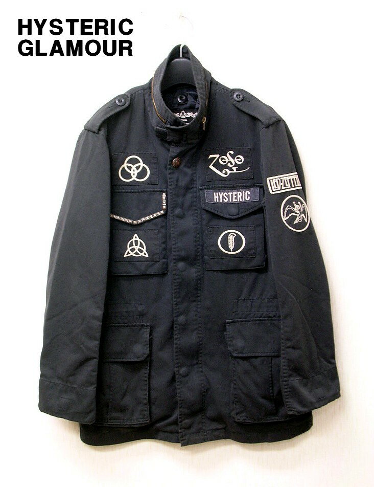 S【HYSTERICGLAMOUR LED-ZEPPELIN M-65 JACKET No. 5AB-0221 BLACK ヒステリックグラマー レッドツェッペリン M-65 ジャケット 黒 ブラック】【中古】