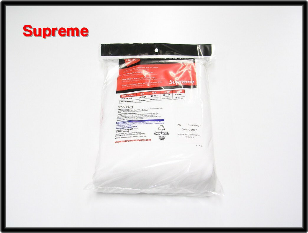 L White x 3枚セット【Supreme x Hanes Tagless T-Shirts (3-Pack) シュプリーム x ヘインズ Tシャツ 白】