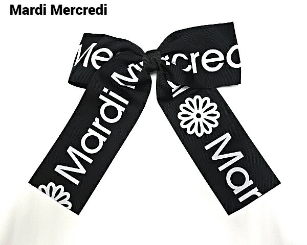 【Mardi Mercredi HAIR CLIP LOGO RIBBON Black マルディメクルディ ヘア クリップ ロゴ リボン ブラック ヘアアクセサリー ヘアリボンクリップ 髪留め ヘッドアクセ レディース フリーサイズ おしゃれ シャツ マルディ ストリートファッション韓国 ファッション】のサムネイル