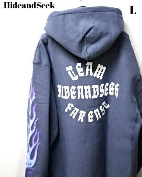 L【HIDEANDSEEK Flame Hooded Sweat Shirt ハイドアンドシーク フレーム ファイヤー パーカー /ダークブルー キムタク着】