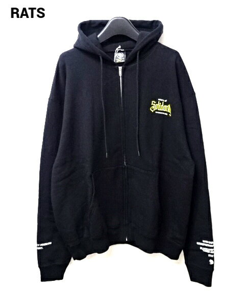 L【RATS SOLIDARITY ZIP HOODIE NO : 23'RTC-0205 BLACK ラッツ ジップ フーディー RATS パーカー ブラック】