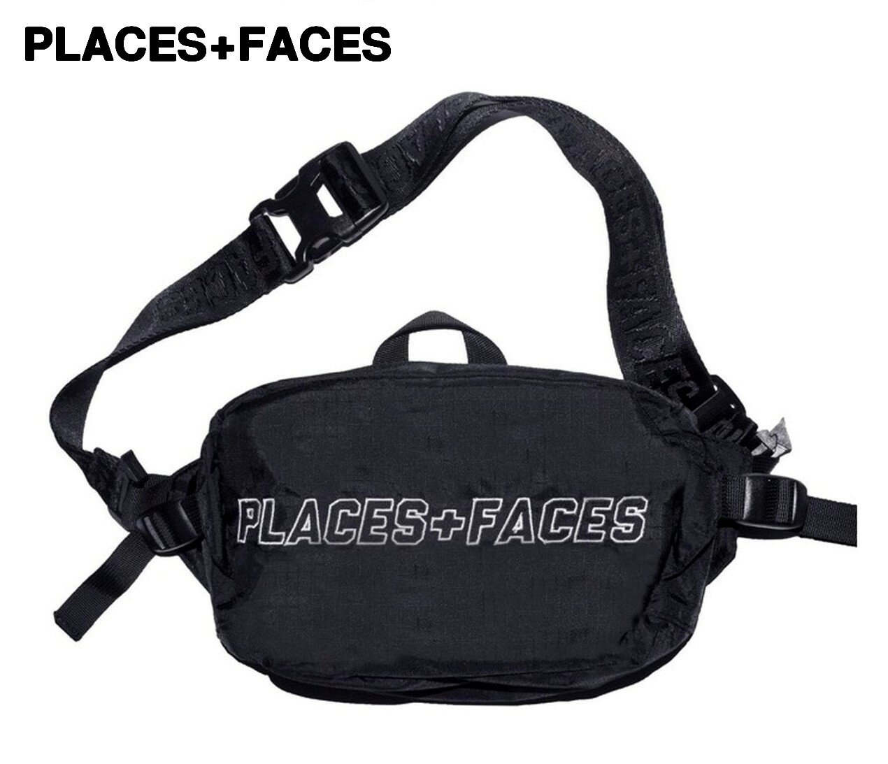 【PLACES+FACES P+F WAIST BAG Black ウエスト バッグ ブラック プレイシズ プラス フェイシズ ショルダーバッグ バック ブラック 黒】
