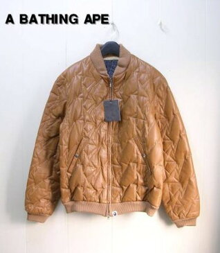 M 【A BATHING APE BAPE ア ベイシング エイプ スター柄キルティングレザーダウンジャケット】