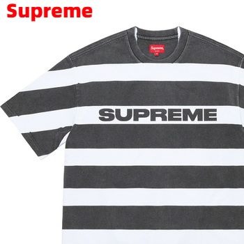 シュプリーム L【Supreme Printed Stripe S/S Top Black 21ss シュプリーム プリント ストライプ ショートスリーブ トップ シュプリーム ボーダー Tシャツ 2021ss】