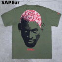 人気 L【SAPEur 5th anniv. REDPaisleyHead S/S Tshirt サプール 5周年記念 レッドペイズリーヘッド Tシャツ ミリタリー グリーン ロッドマン Tシャツ】