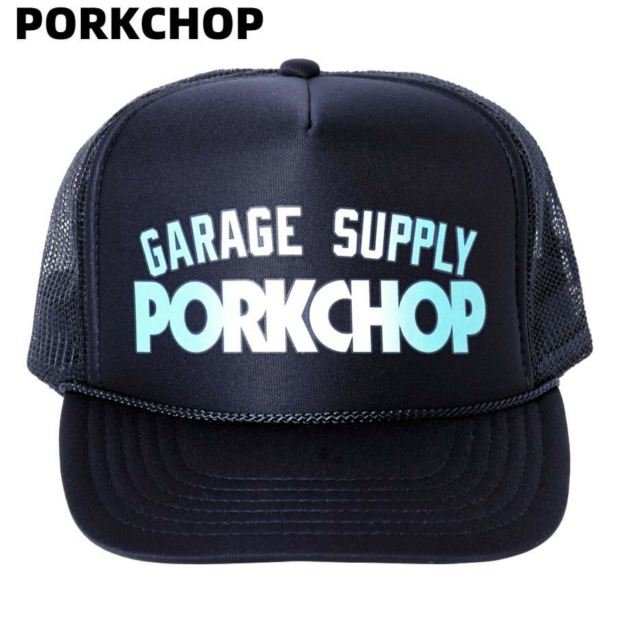 【PORKCHOP GARAGE SUPPLY BLOCK LOGO CAP NAVY ポークチョップ ガレージサプライ ブロック ロゴ キャップ メッシュキャップ ネイビー】