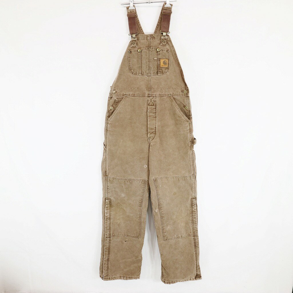 SALE/ 90年代 USA製 Carhartt カーハート ダック地 中綿 オーバーオール 防寒 ワーク ダブルニー ブラウン (メンズ 32X32) N6401