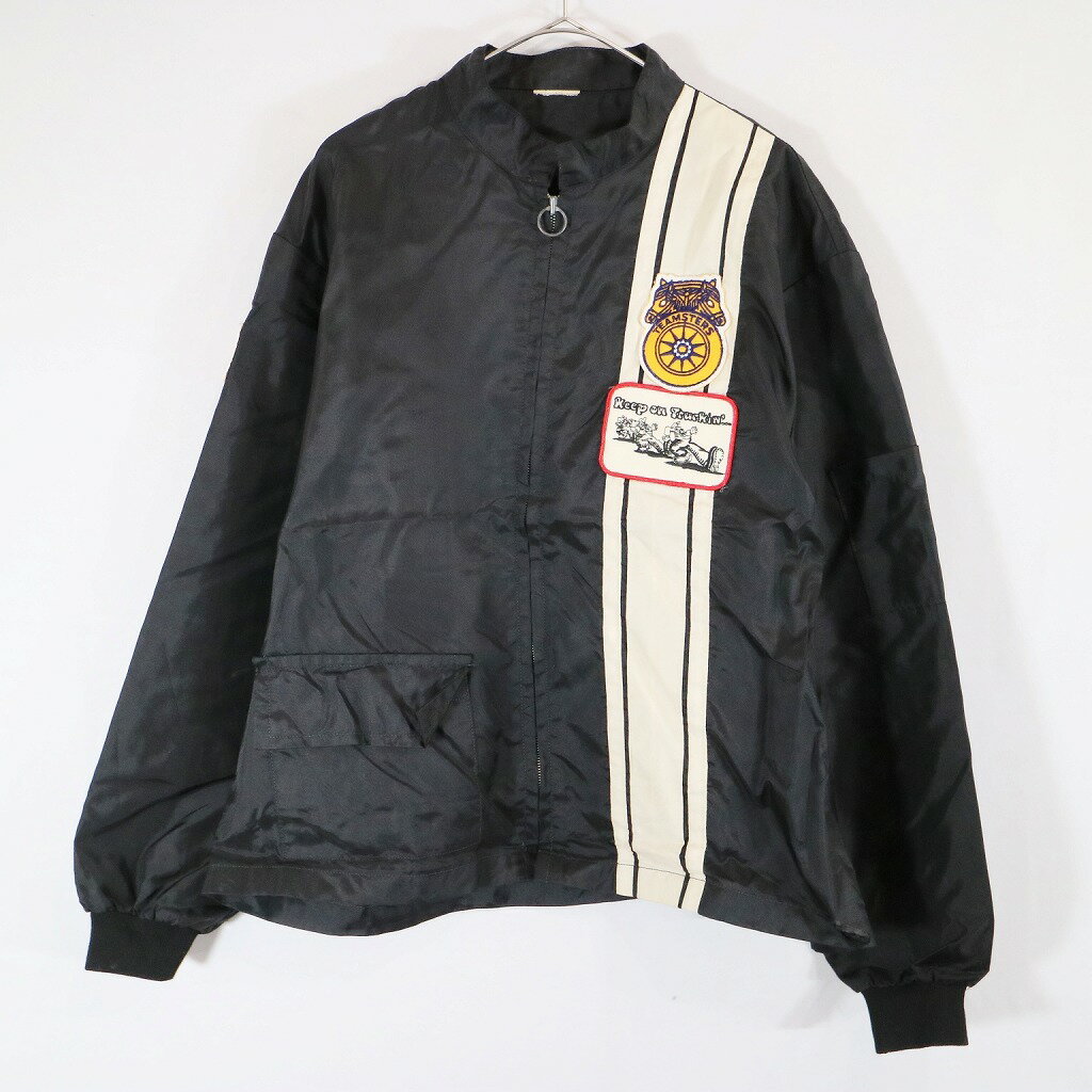 SALE/ UNKNOWN ロバート・クラム Keep On Truckin ワッペン ナイロンジャケット ブラック (メンズ Lサイズ相当) 中古 古着 N6490