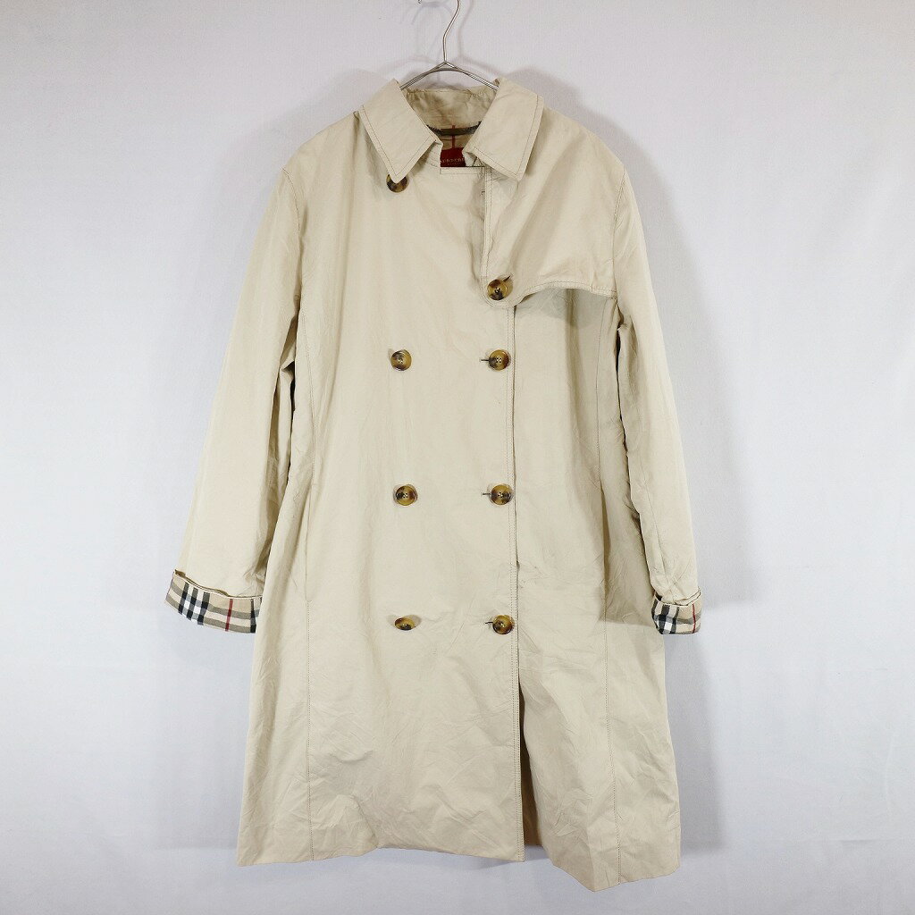 SALE/// BURBERRY バーバリー トレンチコート 防寒 無地 裏地チェック柄 ベージュ (レディース L相当) 中古 古着 N6658