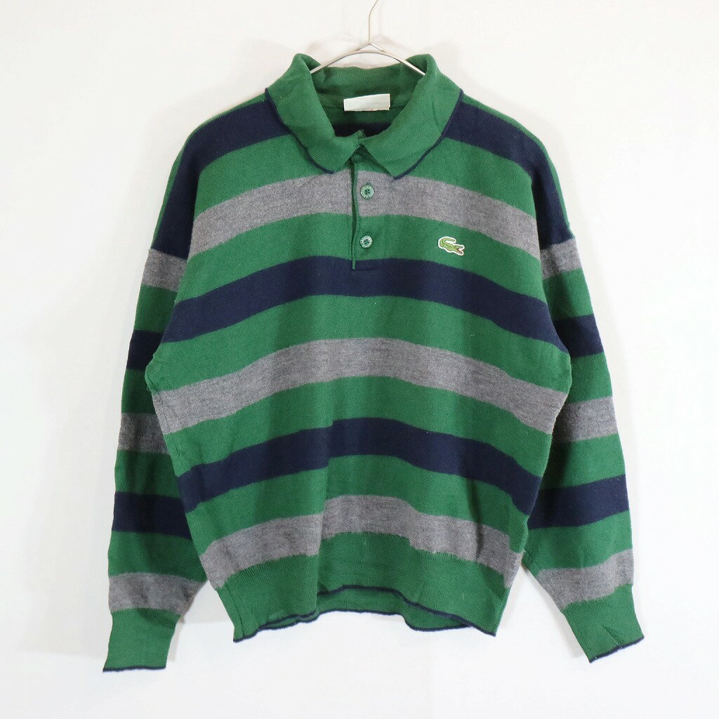 DESCRIPTION ブランドLACOSTE/ラコステ サイズ【表記】6【実寸】 肩幅：約58cm着丈：約57cm身幅：約55cm袖丈：約47cm 素材表地 : ウール 色マルチカラー 仕様 生産国 : フランス製80年代フレラコボーダー長袖 ニットポロシャツ 状態 商品管理番号N7816 ABOUT ITEM商品撮影時の照明やお使いのモニター・ブラウザ等ご覧いただく環境により実物と商品画像の色が多少異なる場合がございます。全てアメリカからの輸入品ですがブランドやアイテムによりそれぞれサイズ感が異なります。生地の伸縮や厚み等、測定に多少の誤差が生じる場合がございますが、表記サイズと合わせまして実寸値を記載させていただいておりますので必ずご確認ください。新品や未使用品と記載があるもの以外は全て中古品ですので、程度は異なりますが使用感がございます。状態は慎重に確認し商品説明や画像により記載しておりますが、全てを記載することは中古品の特性上困難です。ご不明な点やご質問がございましたらお気軽にお問い合わせください。