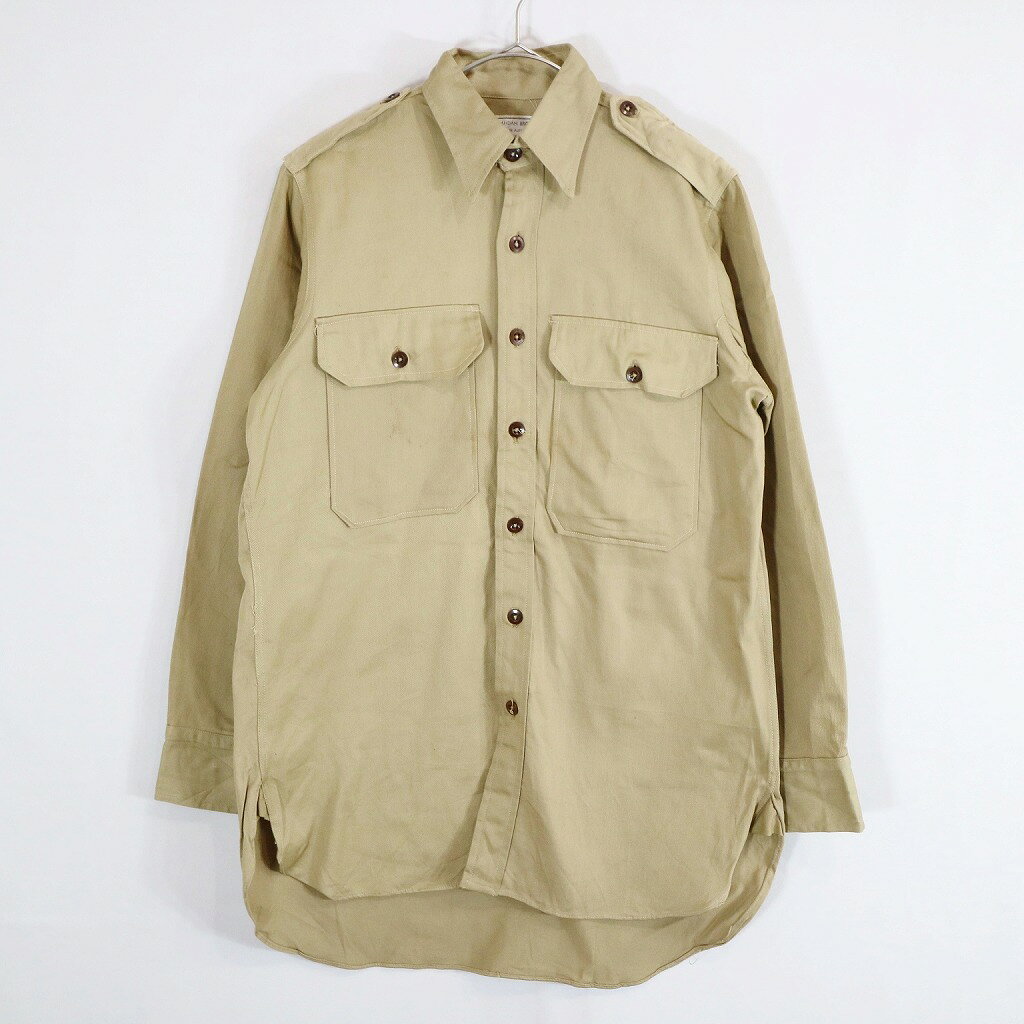 SALE/ 50年代 オーストラリア製 DAHDAH BROS. 長袖 ワークシャツ ヴィンテージ マチ付き エポレット ベージュ (メンズ 14 1/2) 中古 古着 N8773