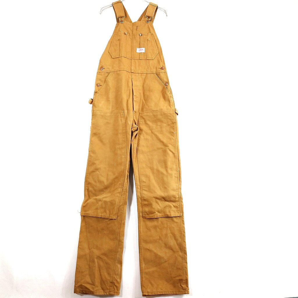 SALE/ 90年代 USA製 ROUND HOUSE ダック地 オーバーオール ワーク ダブルニー ブラウン (メンズ W30×L34) 中古 古着 N8994