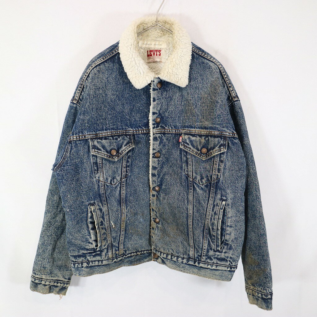 80年代 USA製 Levi 039 s リーバイス 70609-0227 ケミカルウォッシュ ボアデニムジャケット アイスブルー (メンズ XL) 中古 古着 N9113