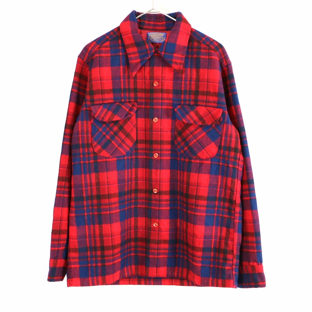 SALE/ 70年代 USA製 PENDLETON ペンドルトン ウール 長袖シャツ アメカジ チェック レッド (メンズ M) 中古 古着 N9214