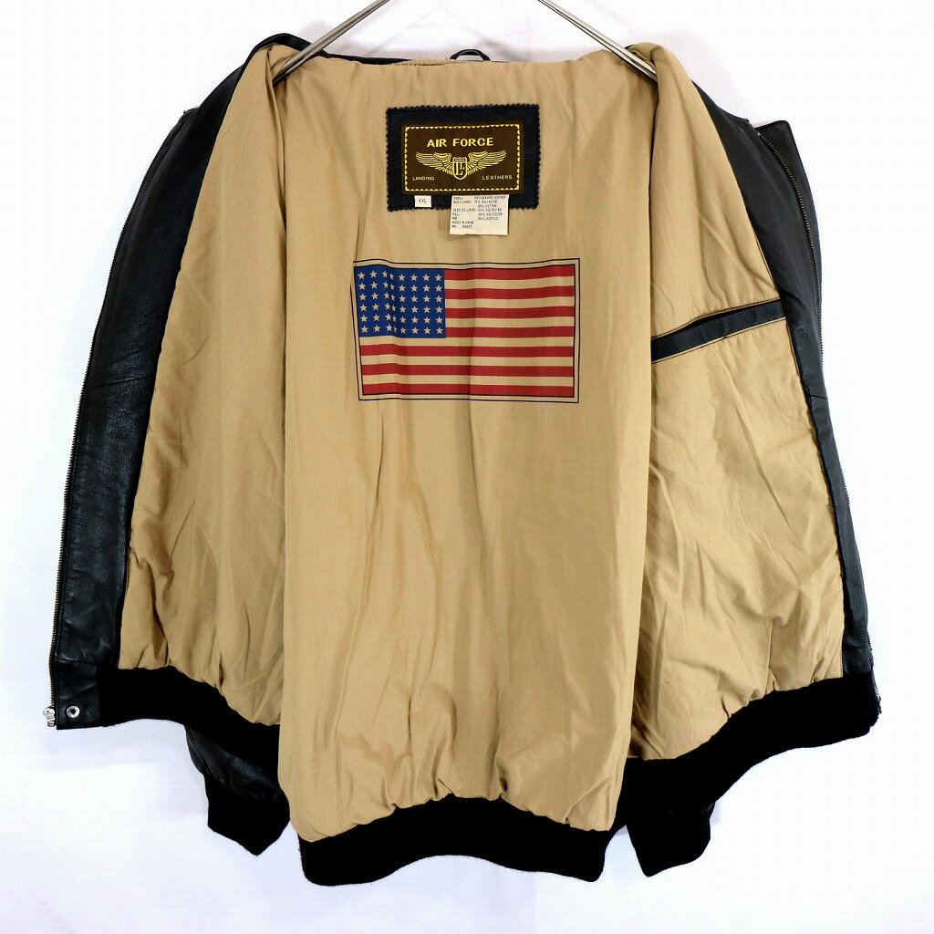 AIR FORCE LANDING LEATHERS A-2 フライトジャケット レザージャケット 大きいサイズ ミリタリー ブラック (メンズ XXL) 中古 古着 O0143
