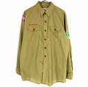 【ポイント 5倍 27日まで！】BOY SCOUTS OF AMERICA ボーイスカウト 長袖シャツ 刺繍ワンポイントロゴ ワッペン付き グリーン (メンズ L) 中古 古着 O1445