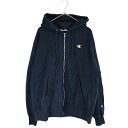 Champion チャンピオン リバースウィーブ ワンポイントロゴ パーカー フルジップ ネイビー (メンズ L) 中古 古着 O2796