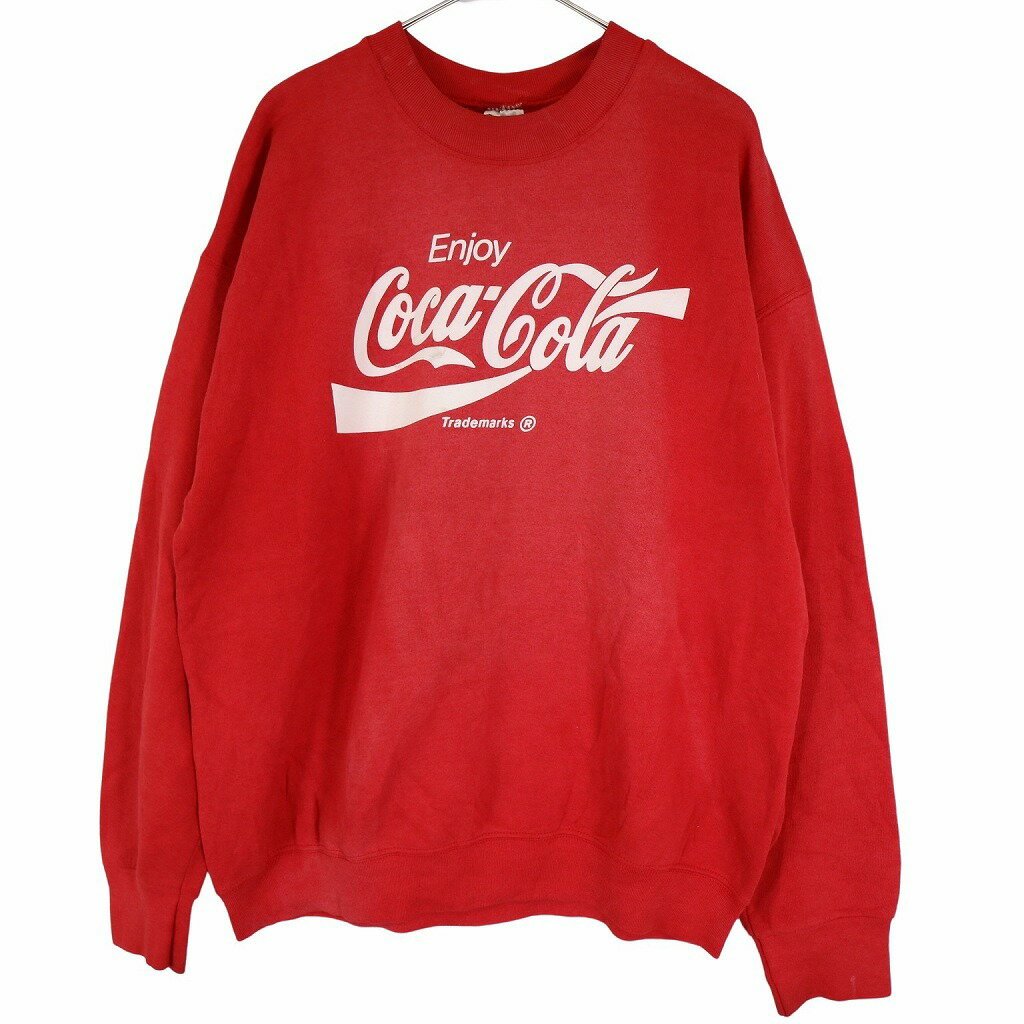 90年代 USA製 FRUIT OF THE LOOM CocaCola コカ・コーラ 企業ロゴ スウェット レッド (メンズ XL) 中古 古着 O2816