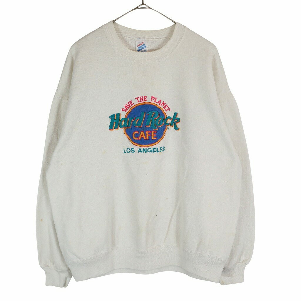 80年代 USA製 JERZEES ジャージーズ 企業ロゴ スウェット Hard Rock ハードロック ホワイト (メンズ XL) 中古 古着 O2983
