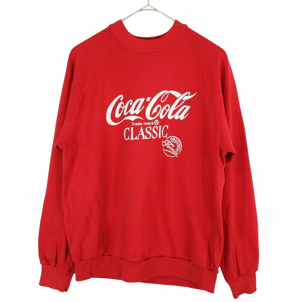 90年代 USA製 JERZEES ジャージーズ Coca Cola プリント スウェット 企業 ラグランスリーブ 丸首 レッド (メンズ L) 中古 古着 O3223