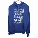SALE///// USA製 英文字プリントパーカー ラグランスリーブ フーディー アラスカ アニマル ブルー (メンズ M) 中古 古着 O3471
