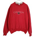 90年代 Champion チャンピオン ロゴ刺繡 スウェット 大きいサイズ 丸首 レッド (メンズ XXL) 中古 古着 O2880