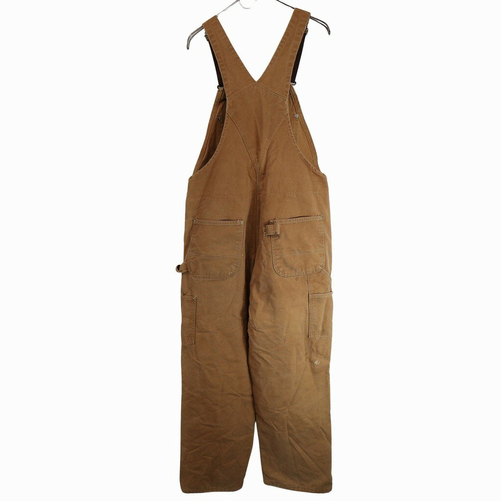 Carhartt カーハート ダブルニーオーバーオール ワーク ダック地 ワンポイントロゴ ライトブラウン (メンズ 32/34) 中古 古着 O3608