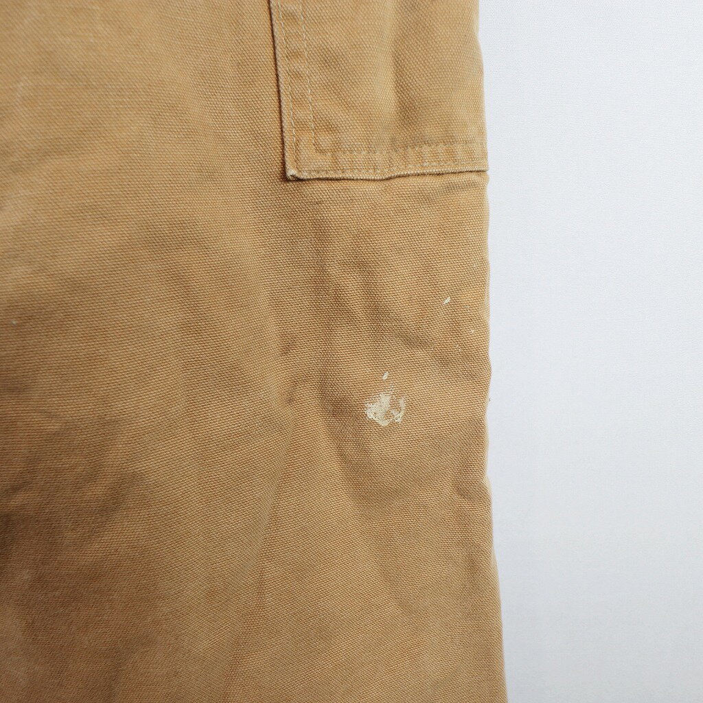 Carhartt カーハート ダブルニーオーバーオール ワーク ダック地 ワンポイントロゴ ライトブラウン (メンズ 32/34) 中古 古着 O3608
