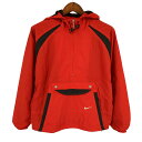 90年代 NIKE ナイキ アノラックパーカー 刺しゅう ハーフジップ ナイロンジャケット レッド (ユース XL) 中古 古着 O4329