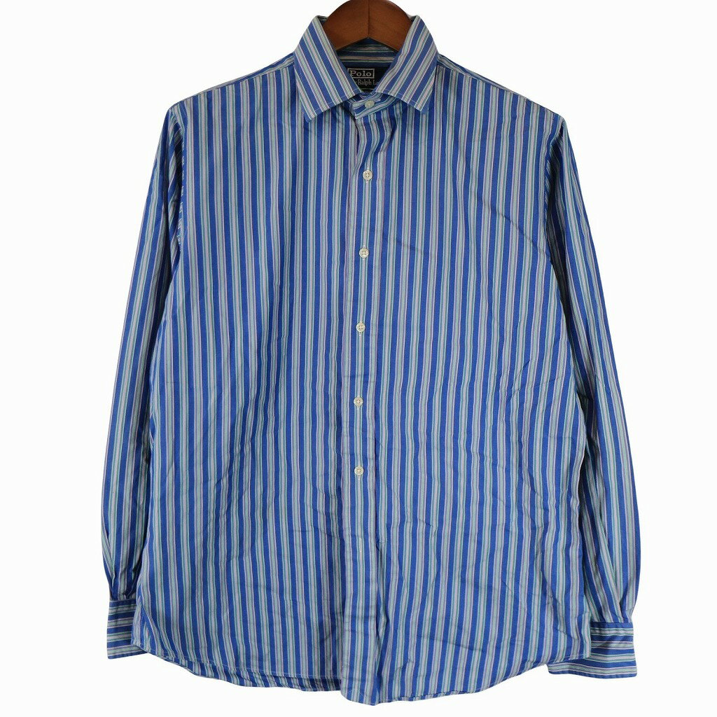 Rakuten - Polo by Ralph Lauren ポロバイラルフローレン 長袖シャツ ストライプ柄 ノーポニー ブルー (メンズ M) 中古 古着 O4355