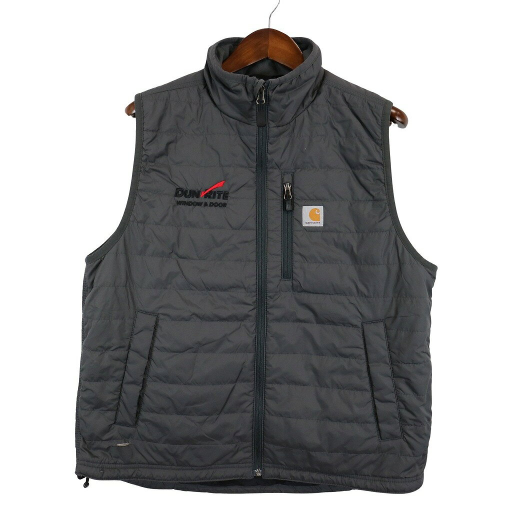 Carhartt カーハート 中綿 ベスト ワーク 企業ロゴ ワンポイントロゴ グレー (メンズ L) 中古 古着 O4521