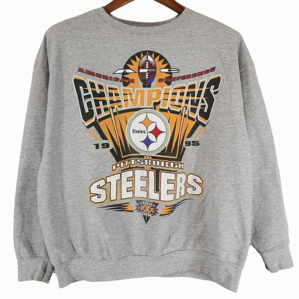 90年代 USA製 STARTER スターター NFL ピッツバーグスティーラーズ スウェット プロチーム グレー (メンズ XL) 中古 古着 O4053