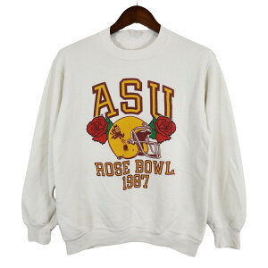 80年代 USA製 カレッジプリント スウェット ASU アリゾナ州立大学 ホワイト (メンズ M相当) 中古 古着 O4663