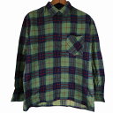 The British Shirting プリントネル長袖シャツ ボックスシルエット 片ポケット グリーン (メンズ 41/42) 中古 古着 O4725