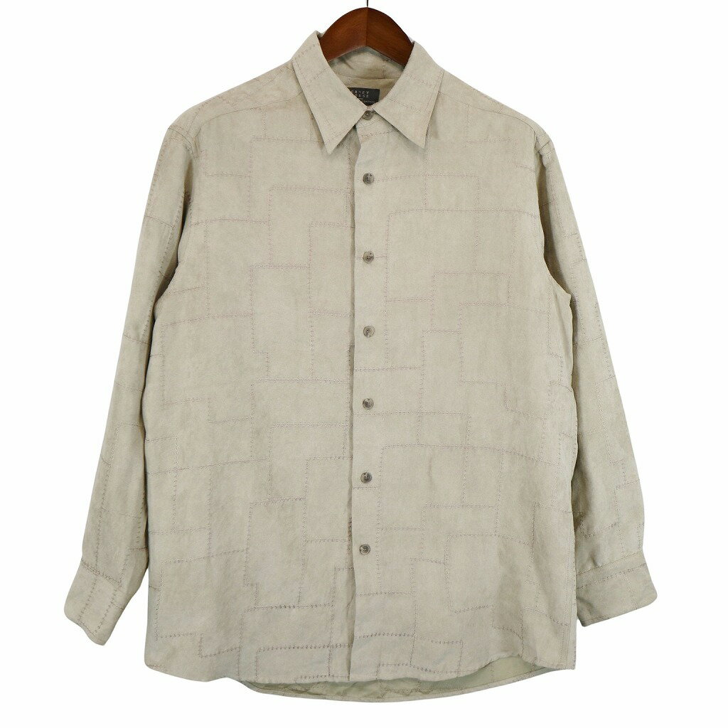 CRAZY HORSE ポリエステル 柄シャツ 長袖シャツ 総柄 ベージュ (メンズ L) 中古 古着 O4751